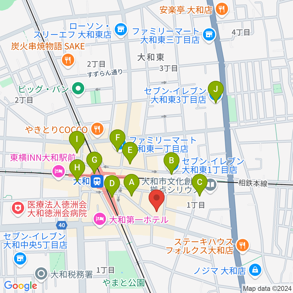 ユニスタイル大和 ヤマハミュージック周辺のコンビニエンスストア一覧地図