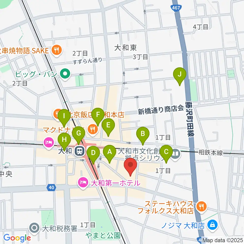 ユニスタイル大和 ヤマハミュージック周辺のコンビニエンスストア一覧地図