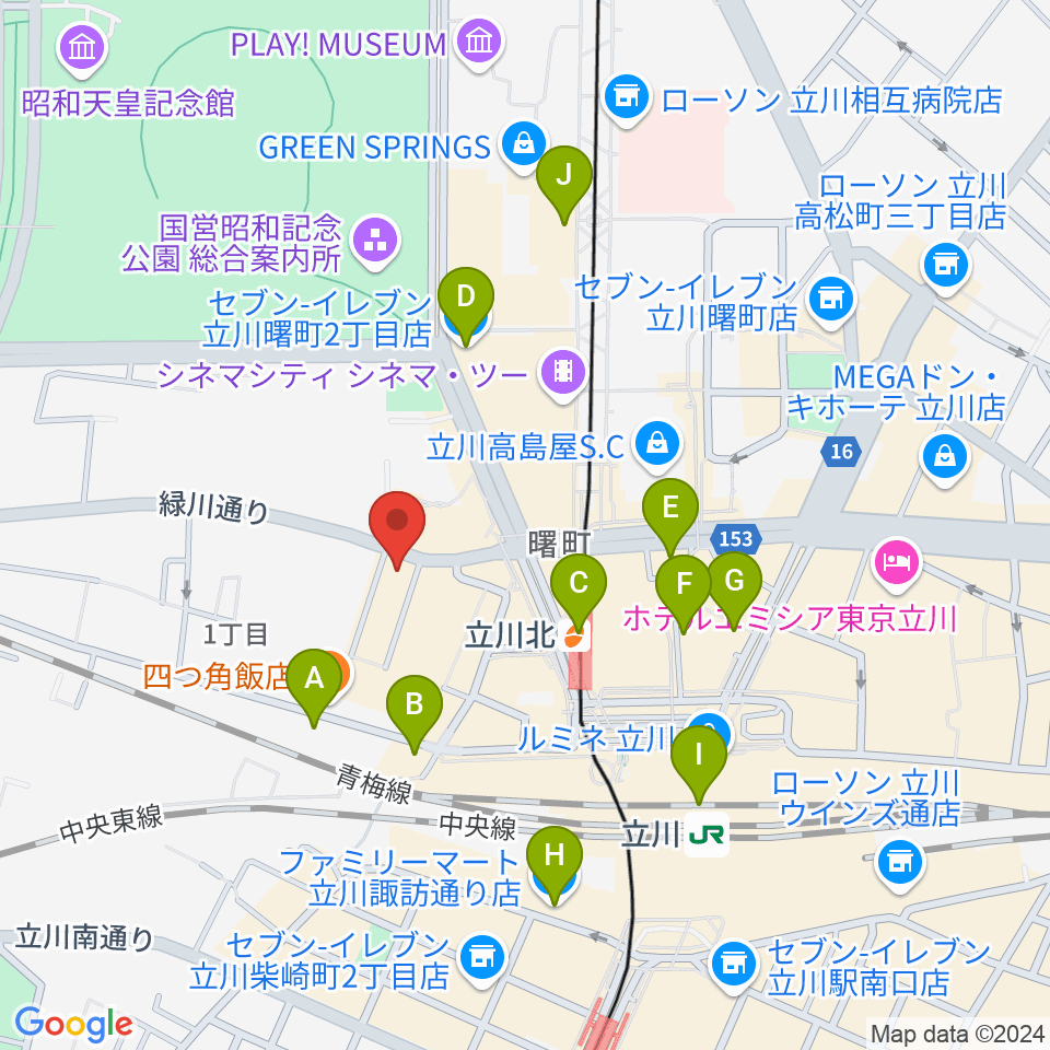 宮地楽器ミュージックスクエア立川周辺のコンビニエンスストア一覧地図