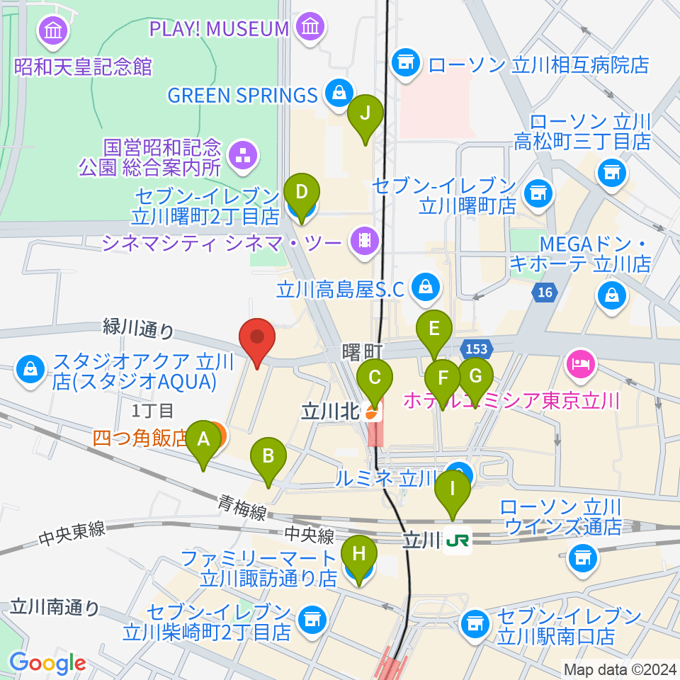 宮地楽器ミュージックスクエア立川周辺のコンビニエンスストア一覧地図