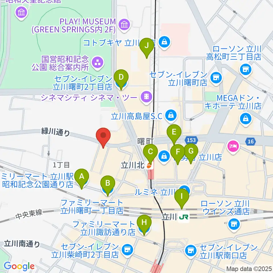宮地楽器ミュージックスクエア立川周辺のコンビニエンスストア一覧地図