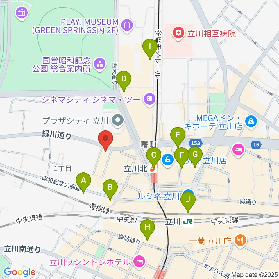 宮地楽器ミュージックスクエア立川周辺のコンビニエンスストア一覧地図
