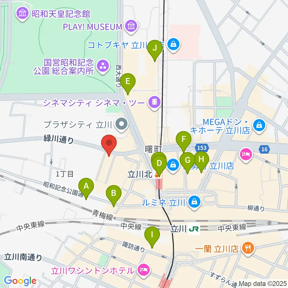 宮地楽器ミュージックスクエア立川周辺のコンビニエンスストア一覧地図