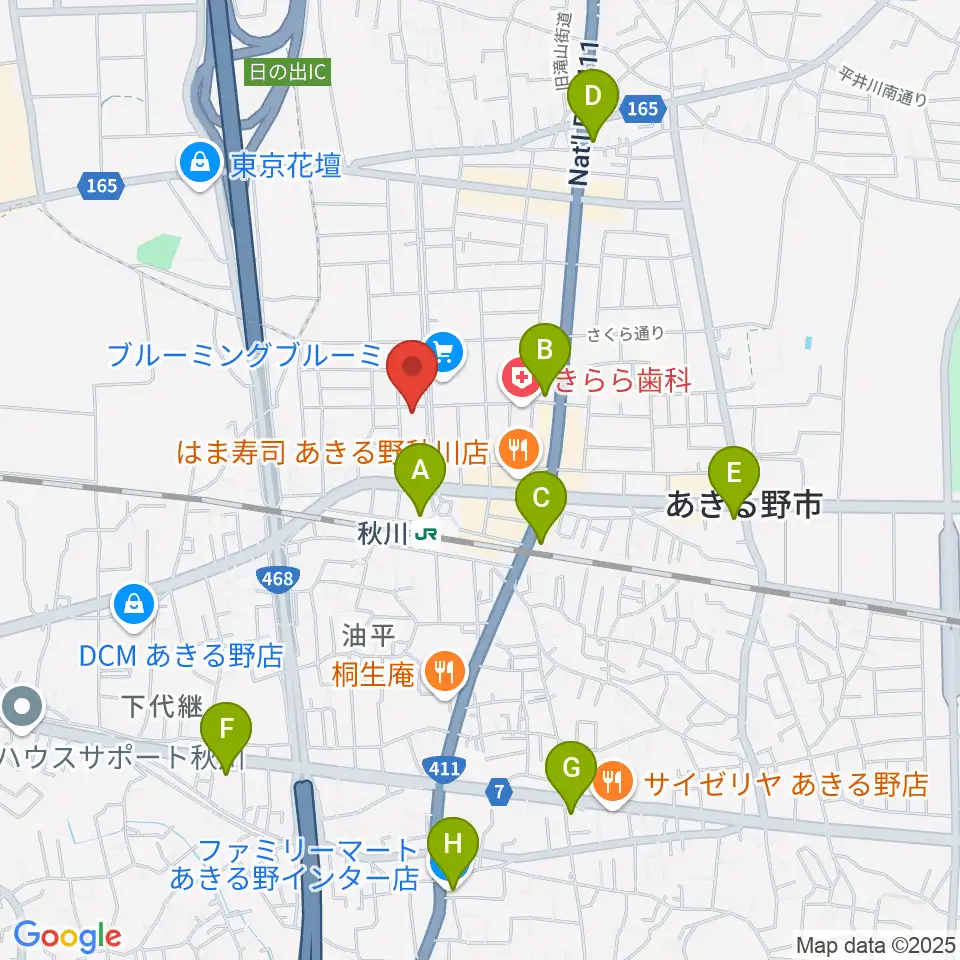 宮地楽器 あきる野センター周辺のコンビニエンスストア一覧地図