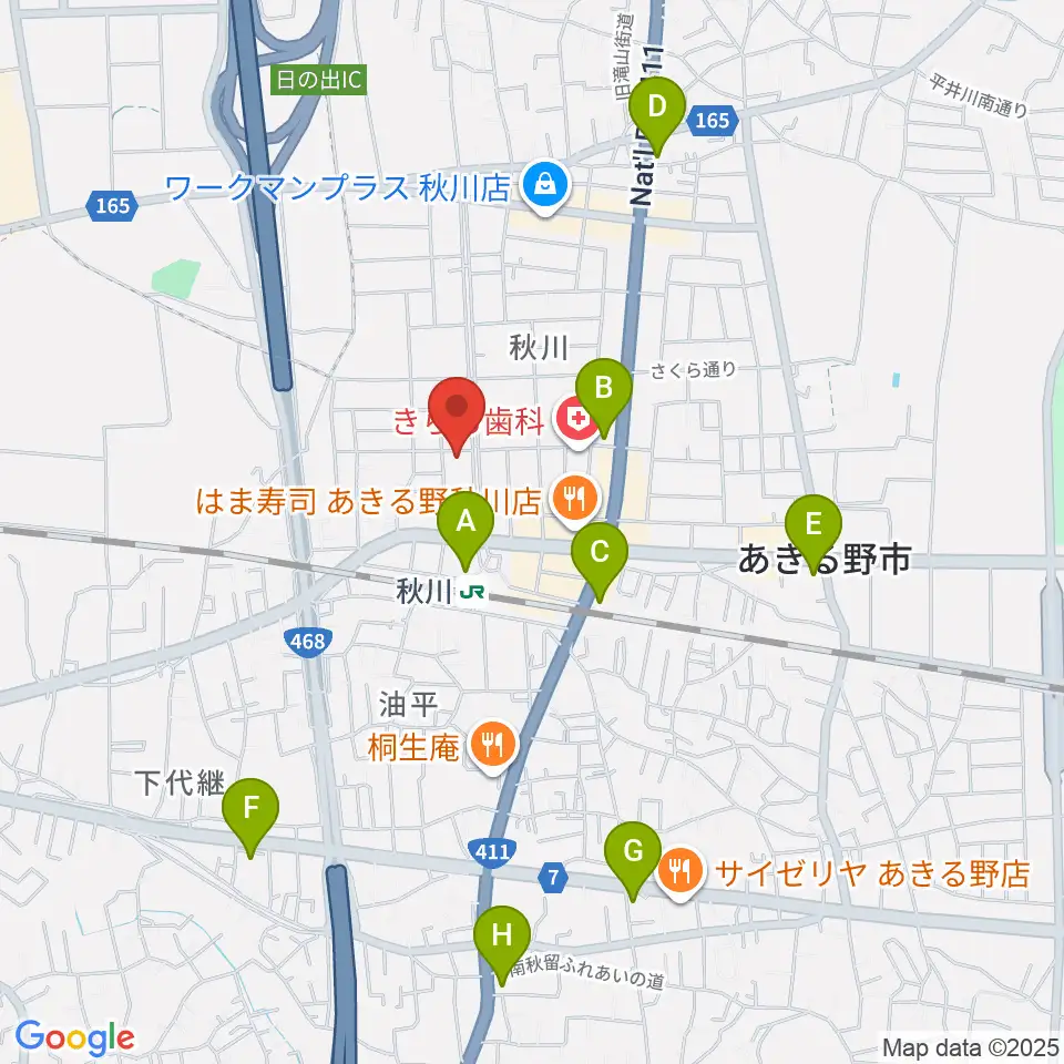 宮地楽器 あきる野センター周辺のコンビニエンスストア一覧地図