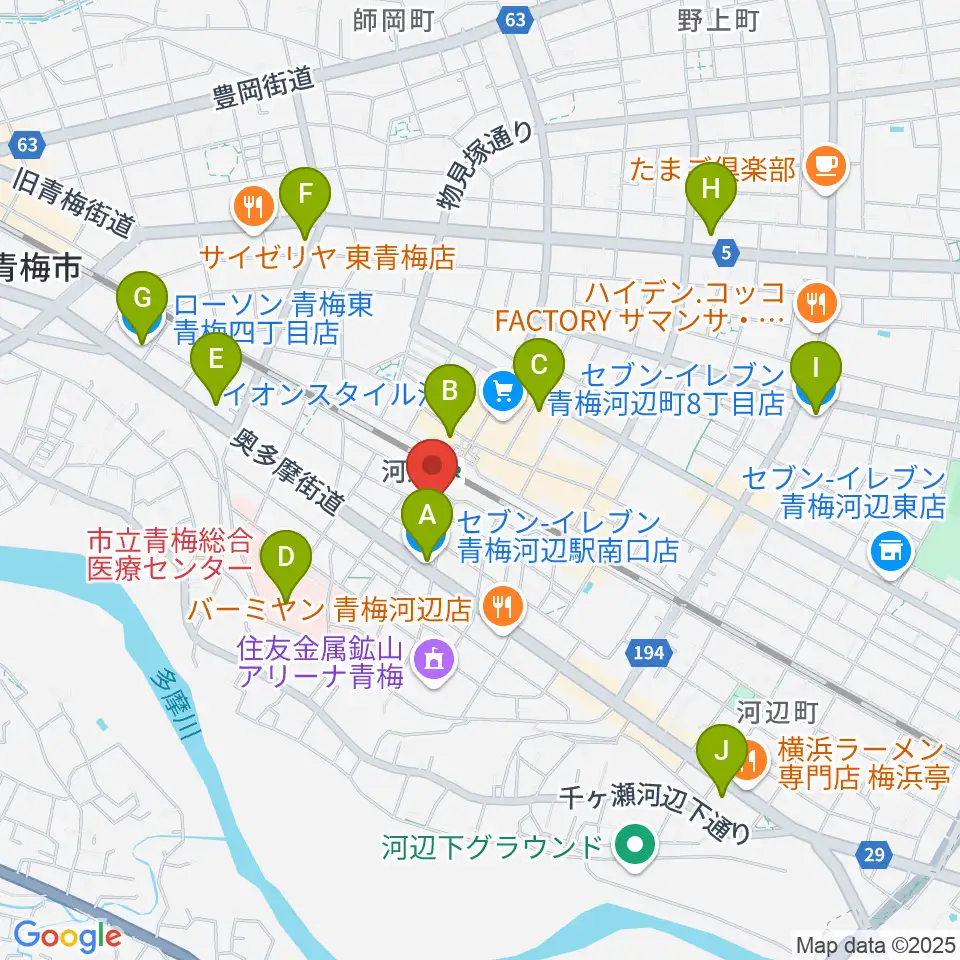 宮地楽器 河辺センター周辺のコンビニエンスストア一覧地図