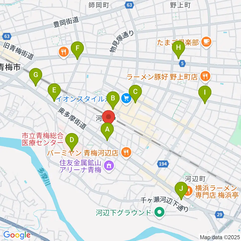 宮地楽器 河辺センター周辺のコンビニエンスストア一覧地図