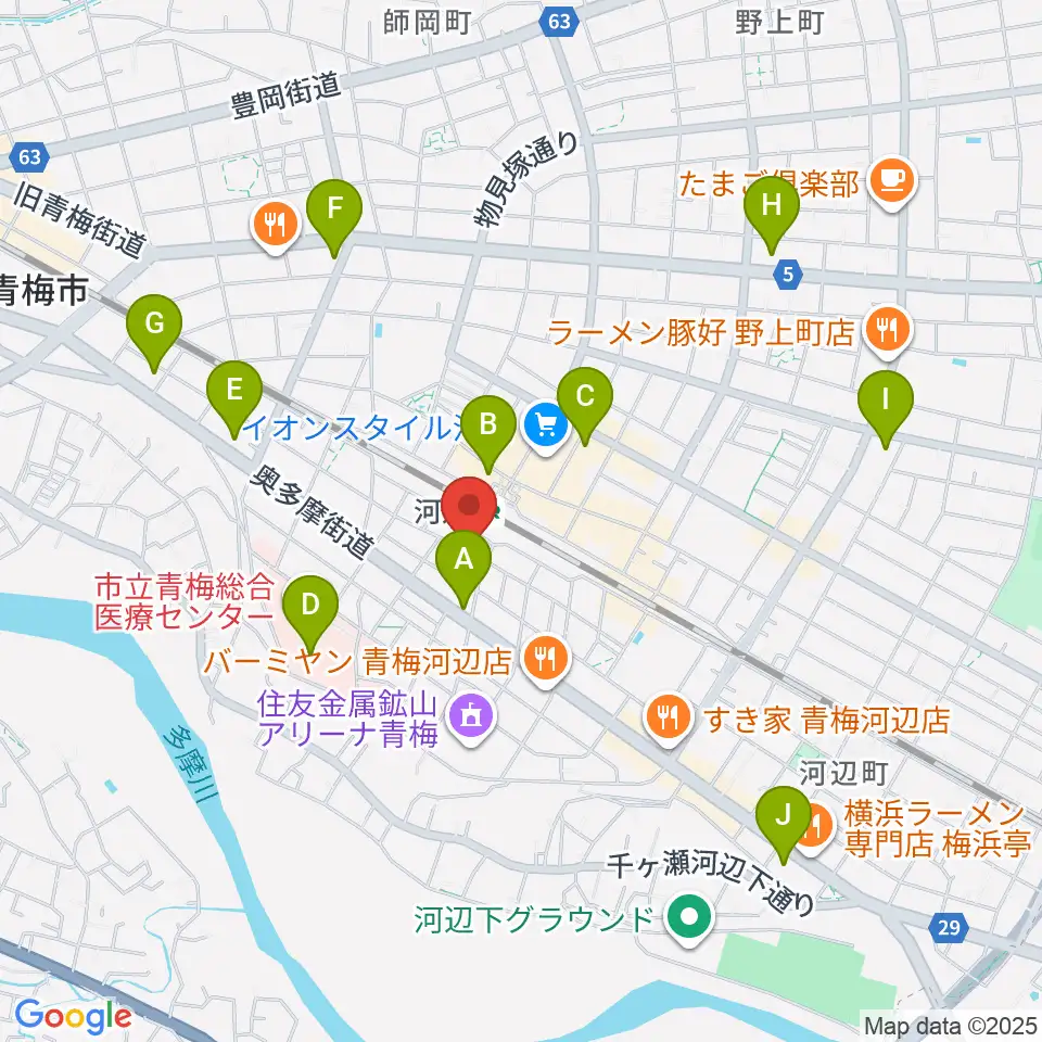 宮地楽器 河辺センター周辺のコンビニエンスストア一覧地図