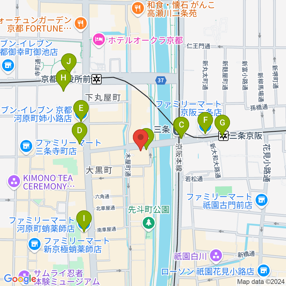 三条音楽院周辺のコンビニエンスストア一覧地図