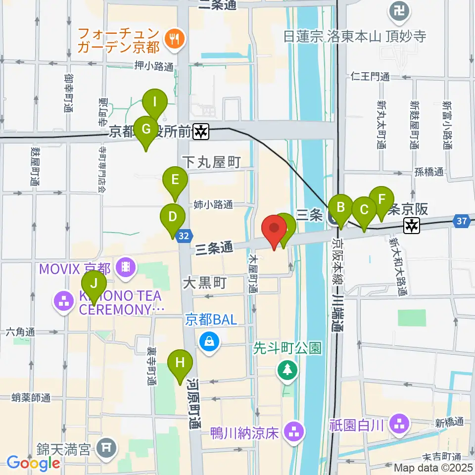 三条音楽院周辺のコンビニエンスストア一覧地図
