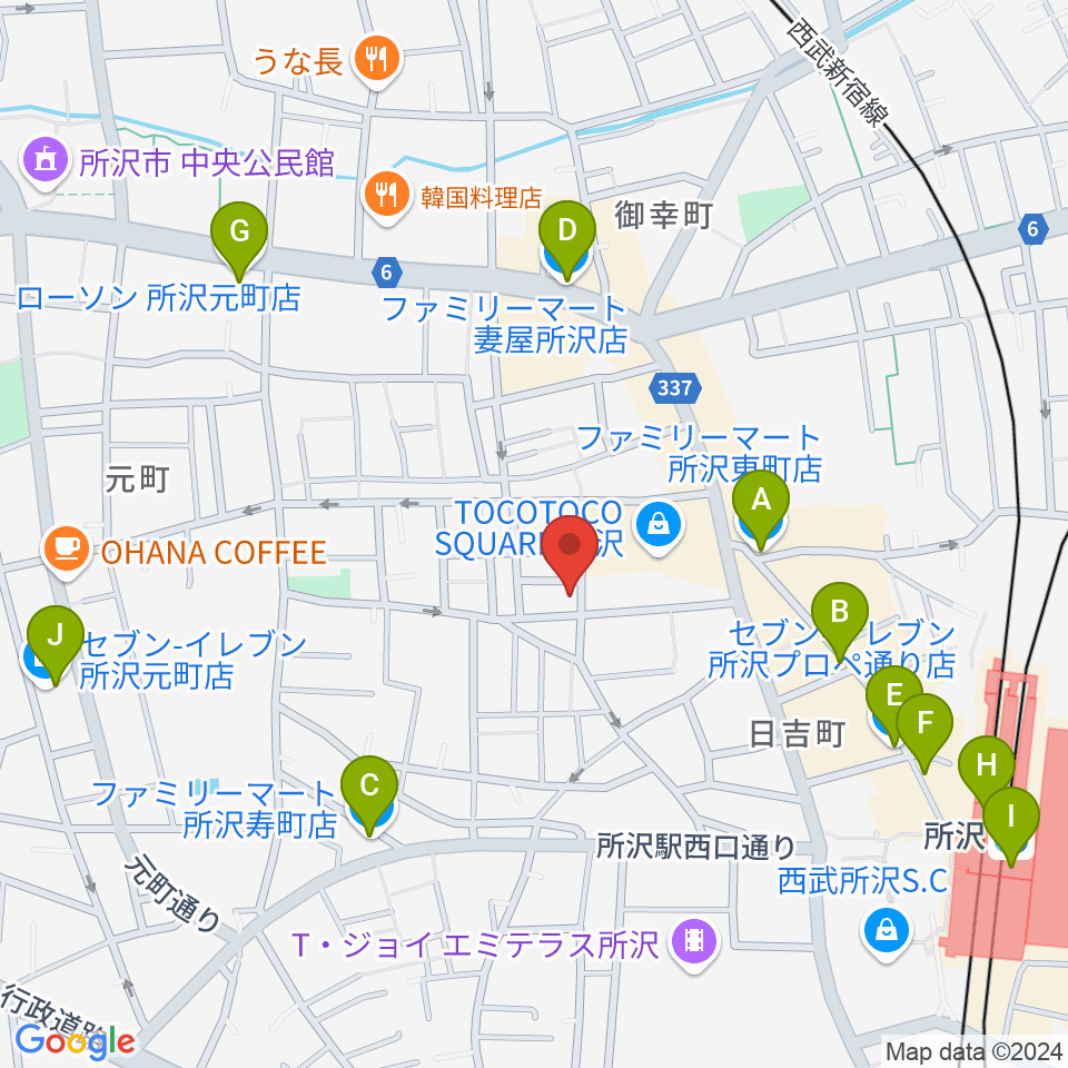 ユニスタイル所沢 ヤマハミュージック周辺のコンビニエンスストア一覧地図