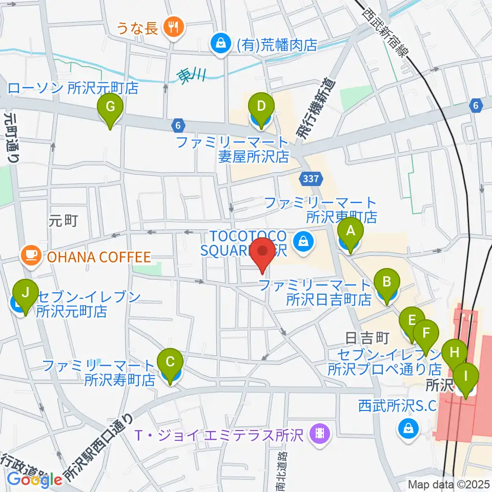 ユニスタイル所沢 ヤマハミュージック周辺のコンビニエンスストア一覧地図