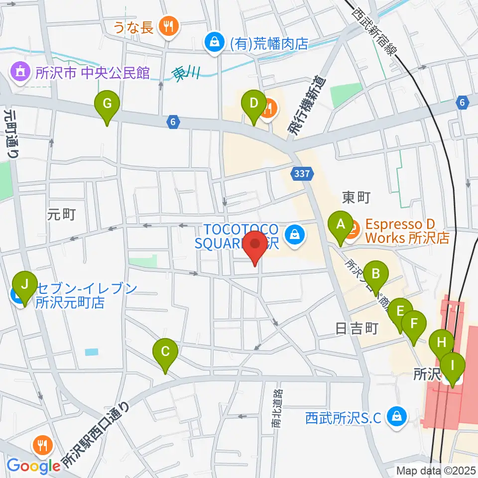 ユニスタイル所沢 ヤマハミュージック周辺のコンビニエンスストア一覧地図