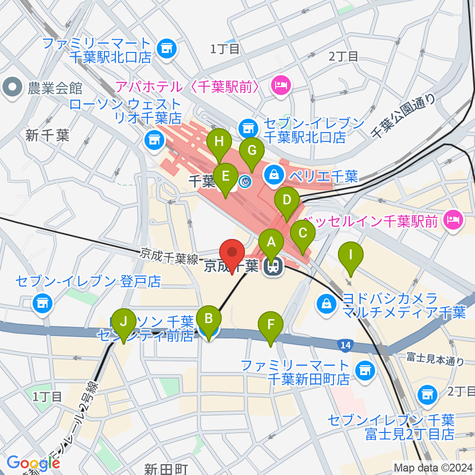 ミュージックアベニュー千葉ヤマハミュージック周辺のコンビニエンスストア一覧地図