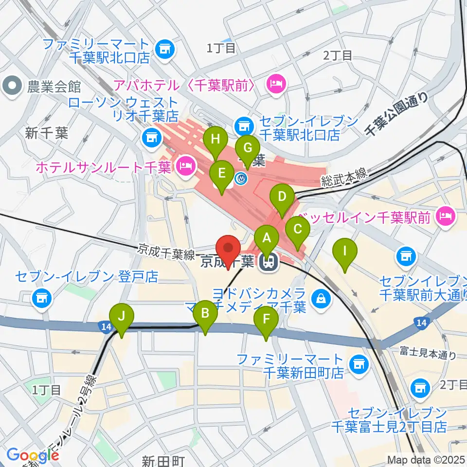 ミュージックアベニュー千葉ヤマハミュージック周辺のコンビニエンスストア一覧地図
