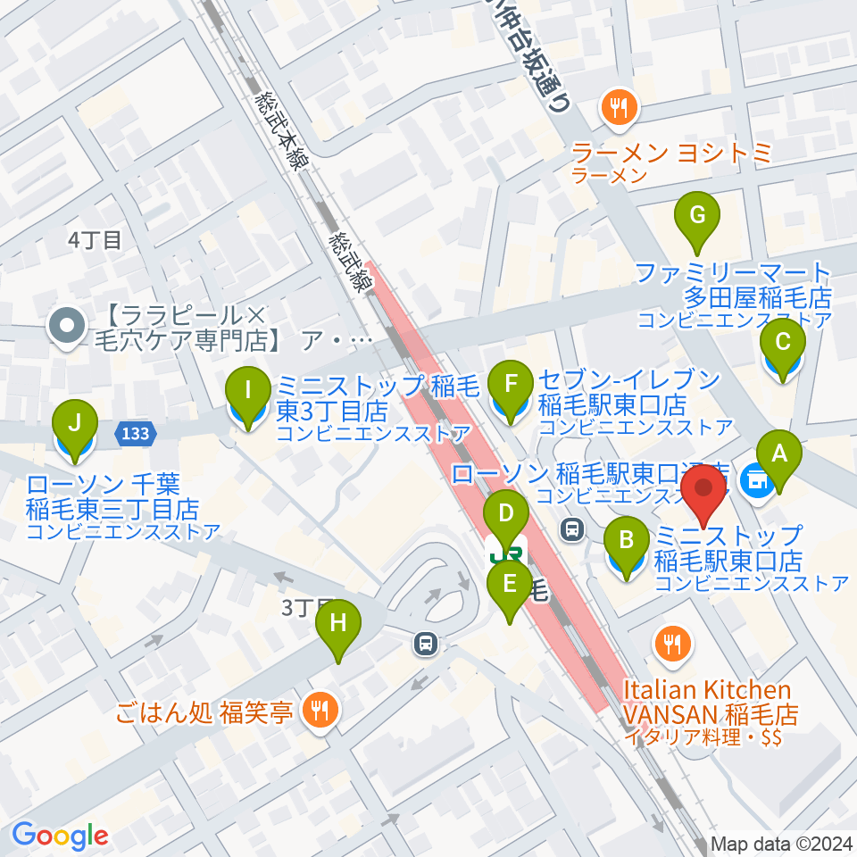 ミュージックアベニュー稲毛 ヤマハミュージック周辺のコンビニエンスストア一覧地図