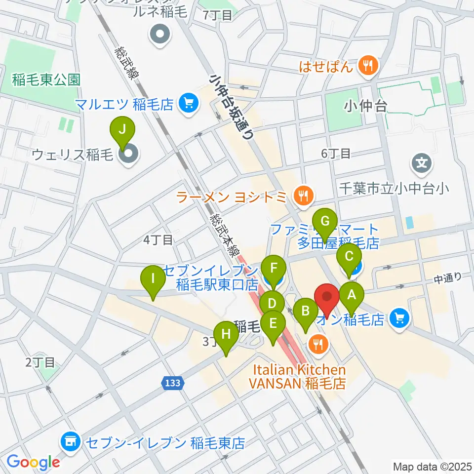 ミュージックアベニュー稲毛 ヤマハミュージック周辺のコンビニエンスストア一覧地図