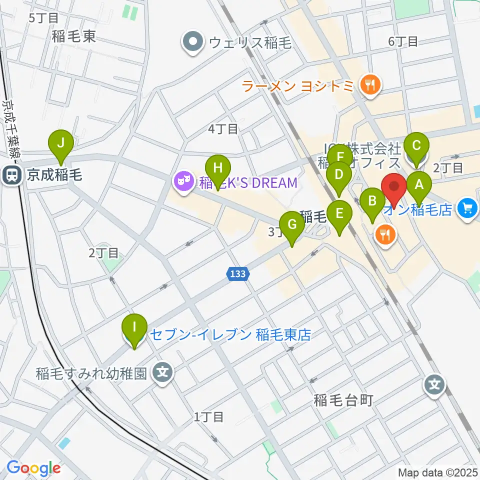 ミュージックアベニュー稲毛 ヤマハミュージック周辺のコンビニエンスストア一覧地図