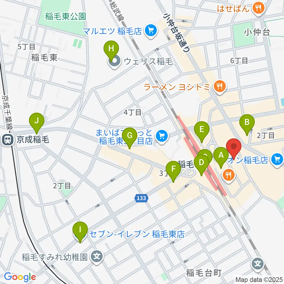 ミュージックアベニュー稲毛 ヤマハミュージック周辺のコンビニエンスストア一覧地図