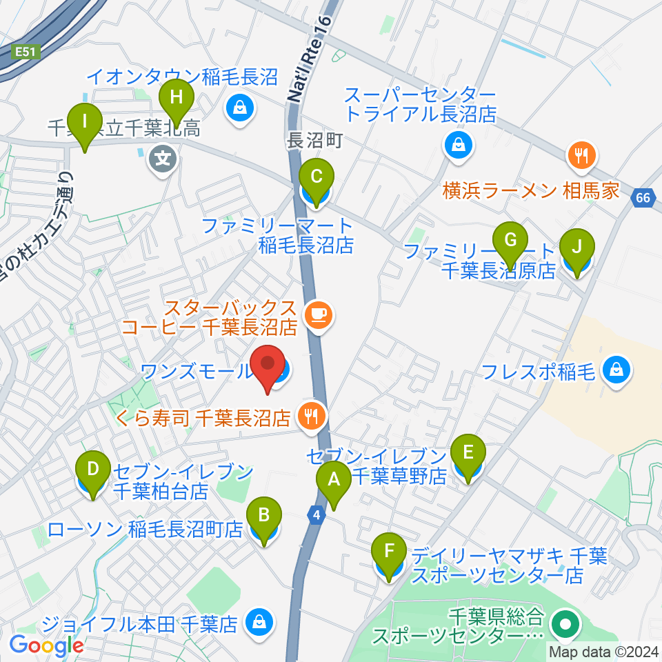 ワンズモールセンター ヤマハミュージック周辺のコンビニエンスストア一覧地図