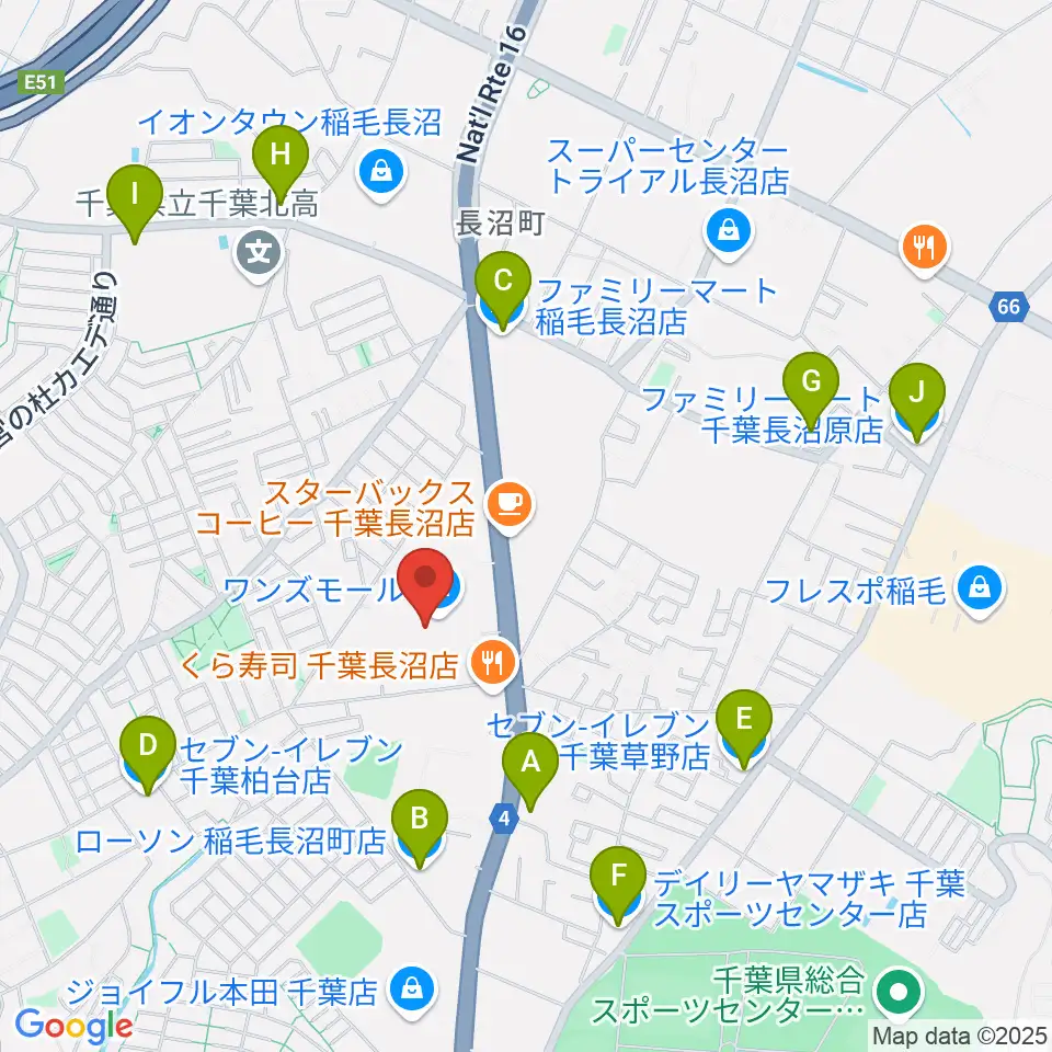 ワンズモールセンター ヤマハミュージック周辺のコンビニエンスストア一覧地図