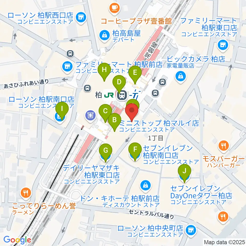 ヤマノミュージックセンター柏駅前周辺のコンビニエンスストア一覧地図