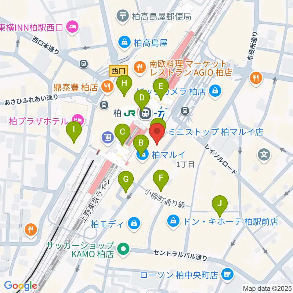 ヤマノミュージックセンター柏駅前周辺のコンビニエンスストア一覧地図