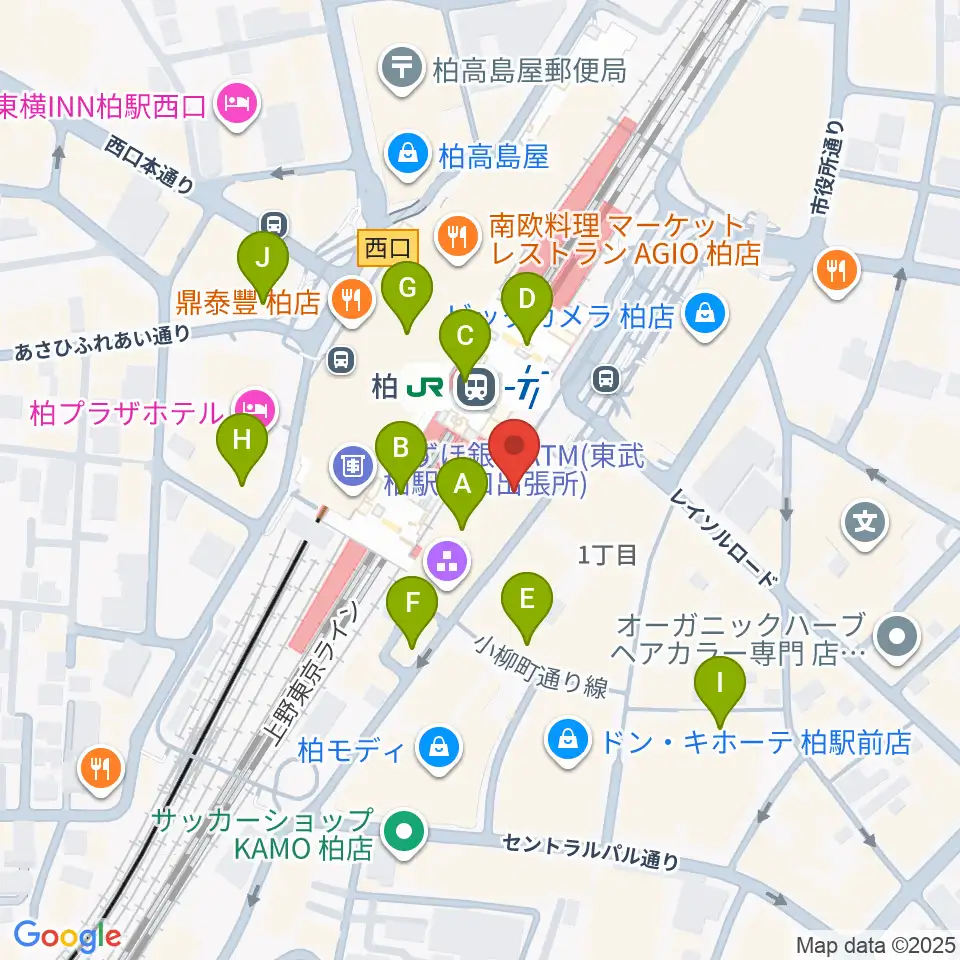ヤマノミュージックセンター柏駅前周辺のコンビニエンスストア一覧地図