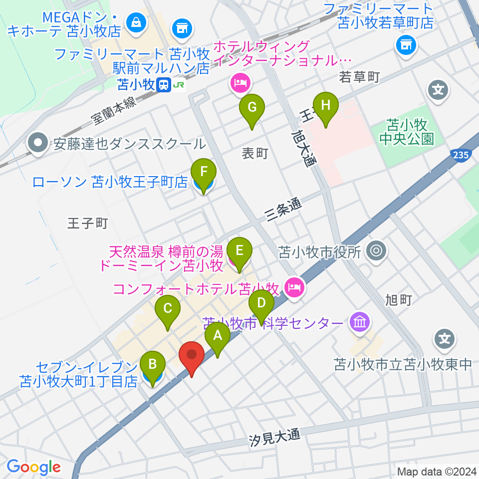 エルム楽器 苫小牧支店周辺のコンビニエンスストア一覧地図