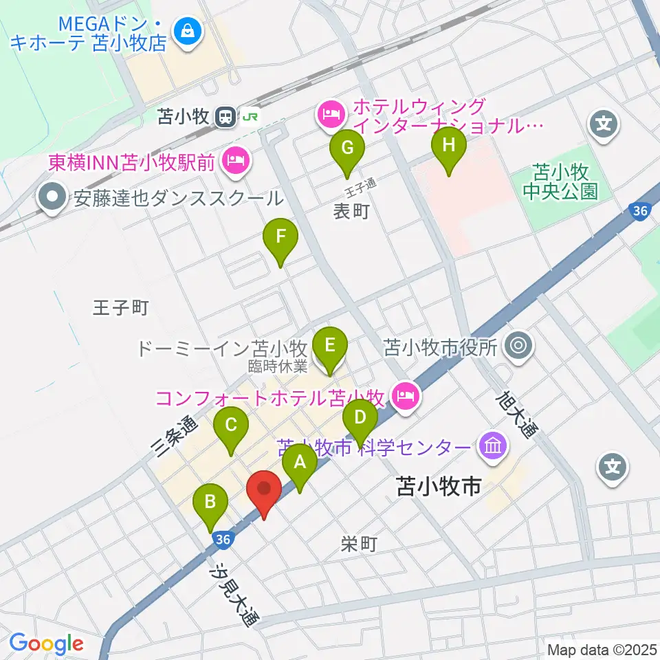 エルム楽器 苫小牧支店周辺のコンビニエンスストア一覧地図