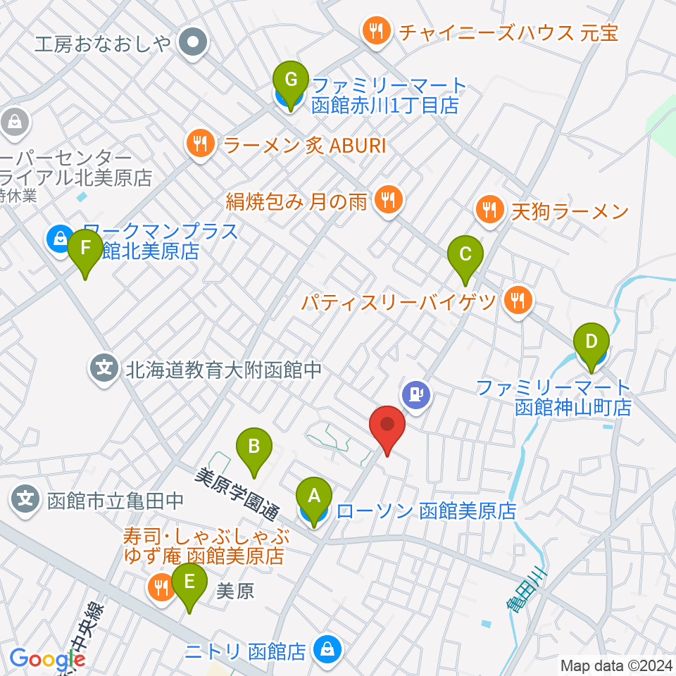 ヤマハミュージック 函館店周辺のコンビニエンスストア一覧地図