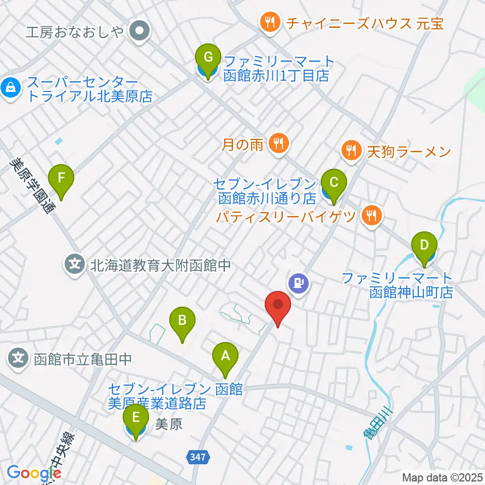 ヤマハミュージック 函館店周辺のコンビニエンスストア一覧地図