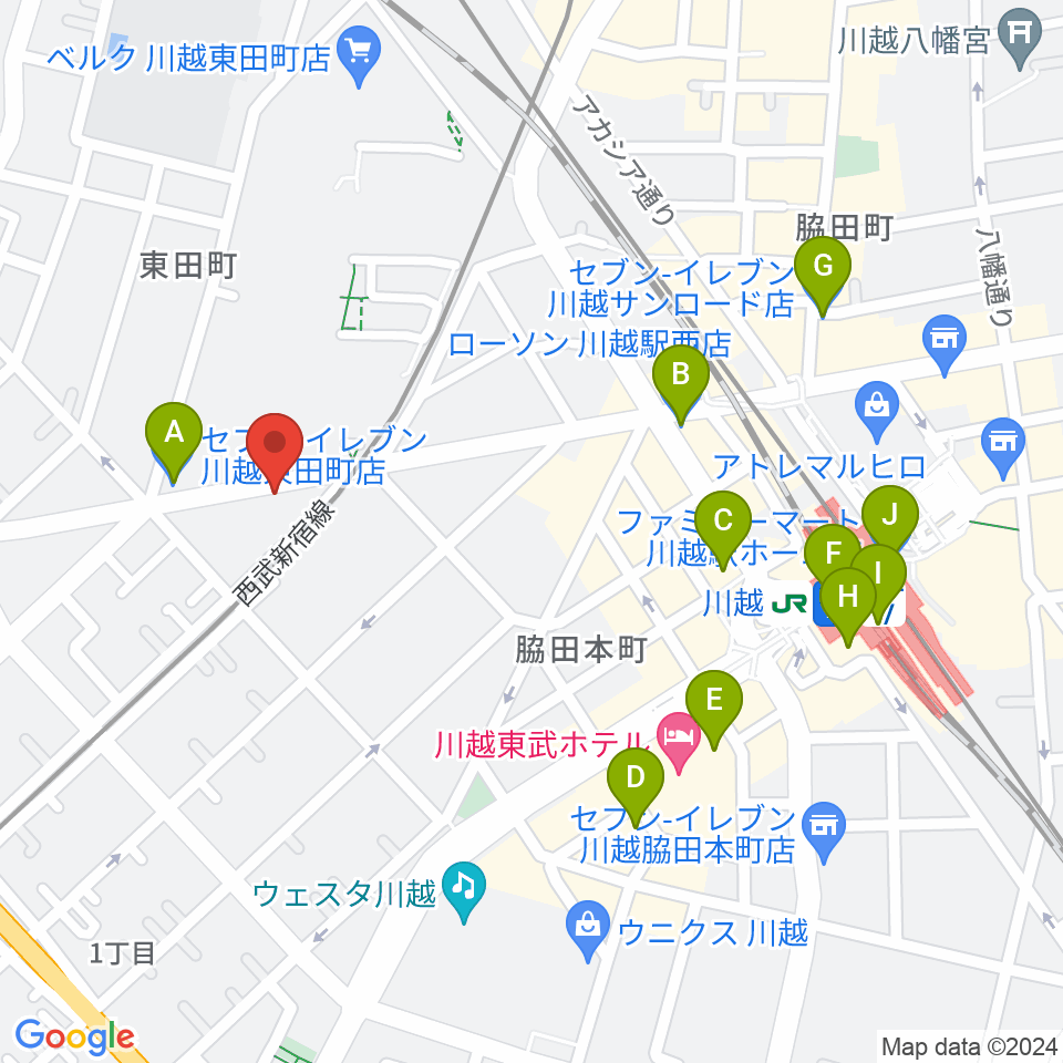 川越DEPARTURE周辺のコンビニエンスストア一覧地図