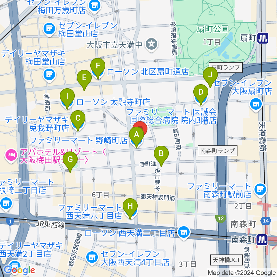 梅田ALWAYS周辺のコンビニエンスストア一覧地図