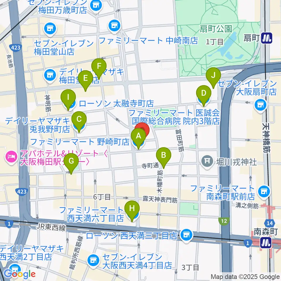 梅田ALWAYS周辺のコンビニエンスストア一覧地図