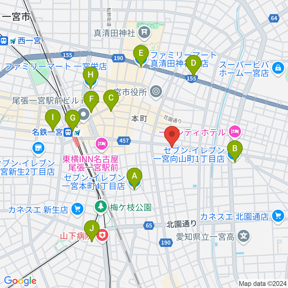 尾張一宮ミュージックポケット周辺のコンビニエンスストア一覧地図