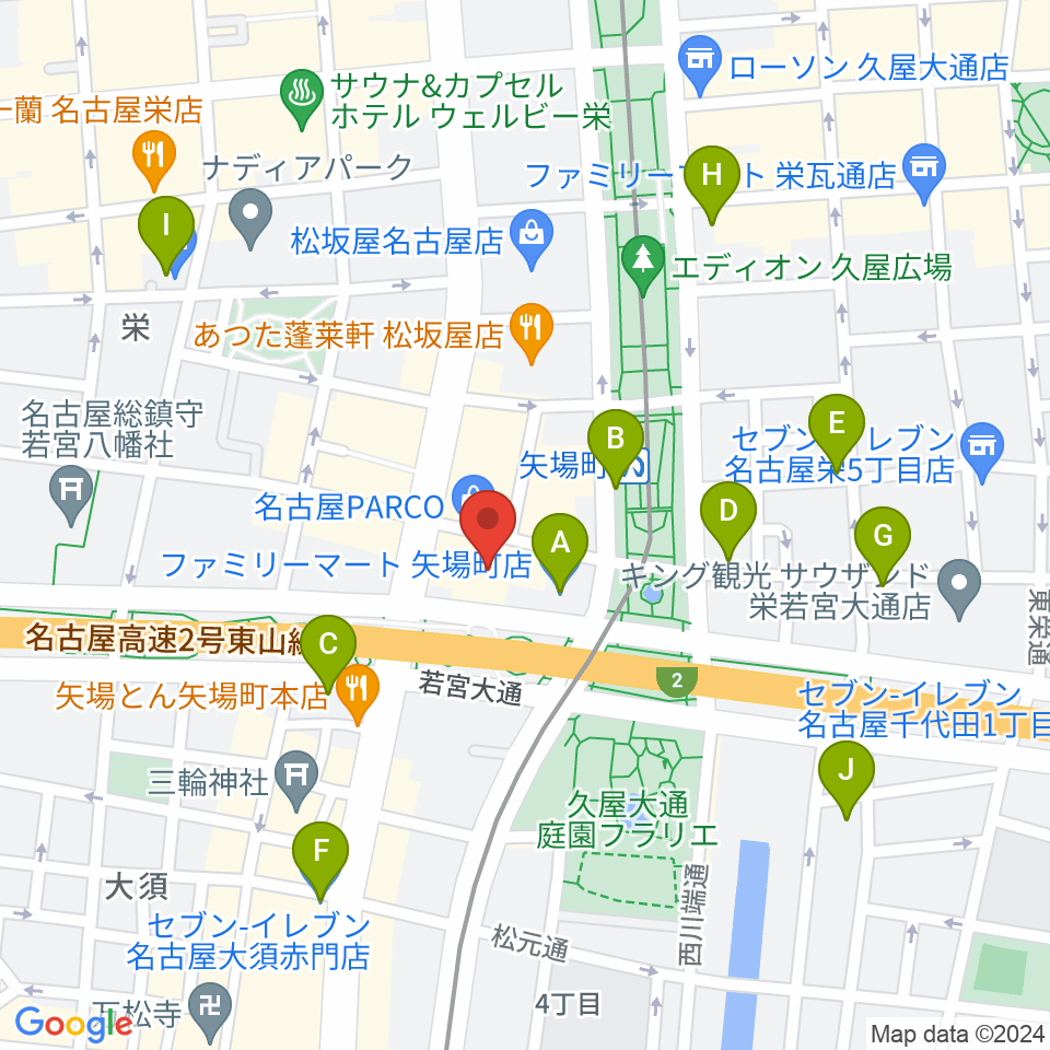 ロッキン名古屋栄店周辺のコンビニエンスストア一覧地図