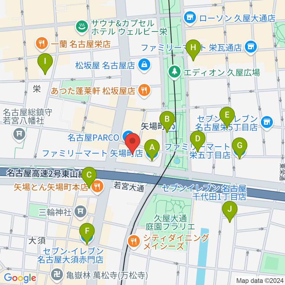 ロッキン名古屋栄店周辺のコンビニエンスストア一覧地図