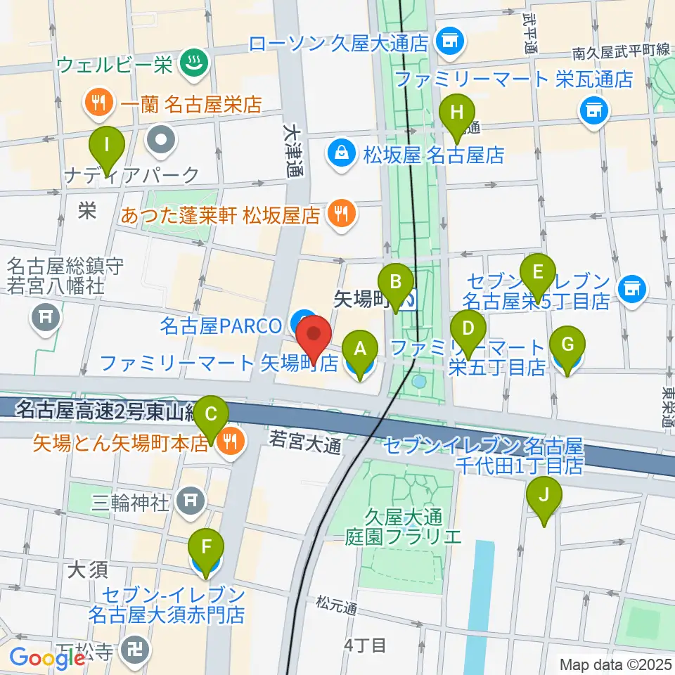 ロッキン名古屋栄店周辺のコンビニエンスストア一覧地図