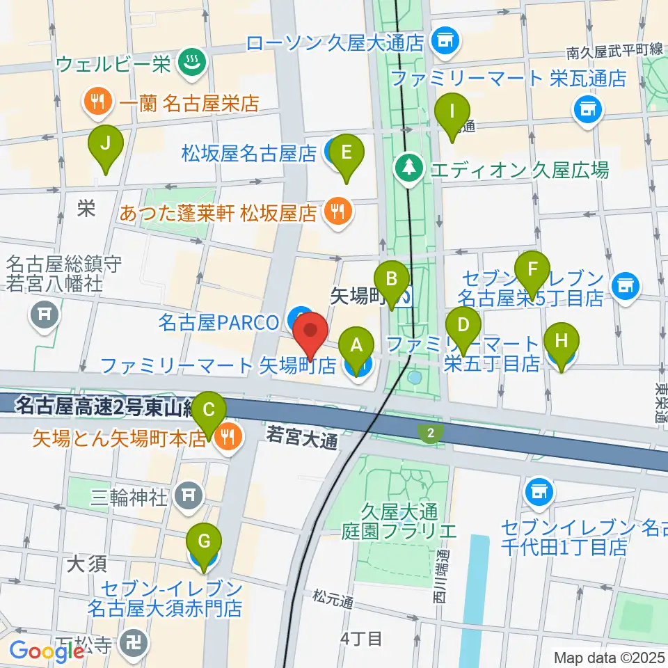 ロッキン名古屋栄店周辺のコンビニエンスストア一覧地図