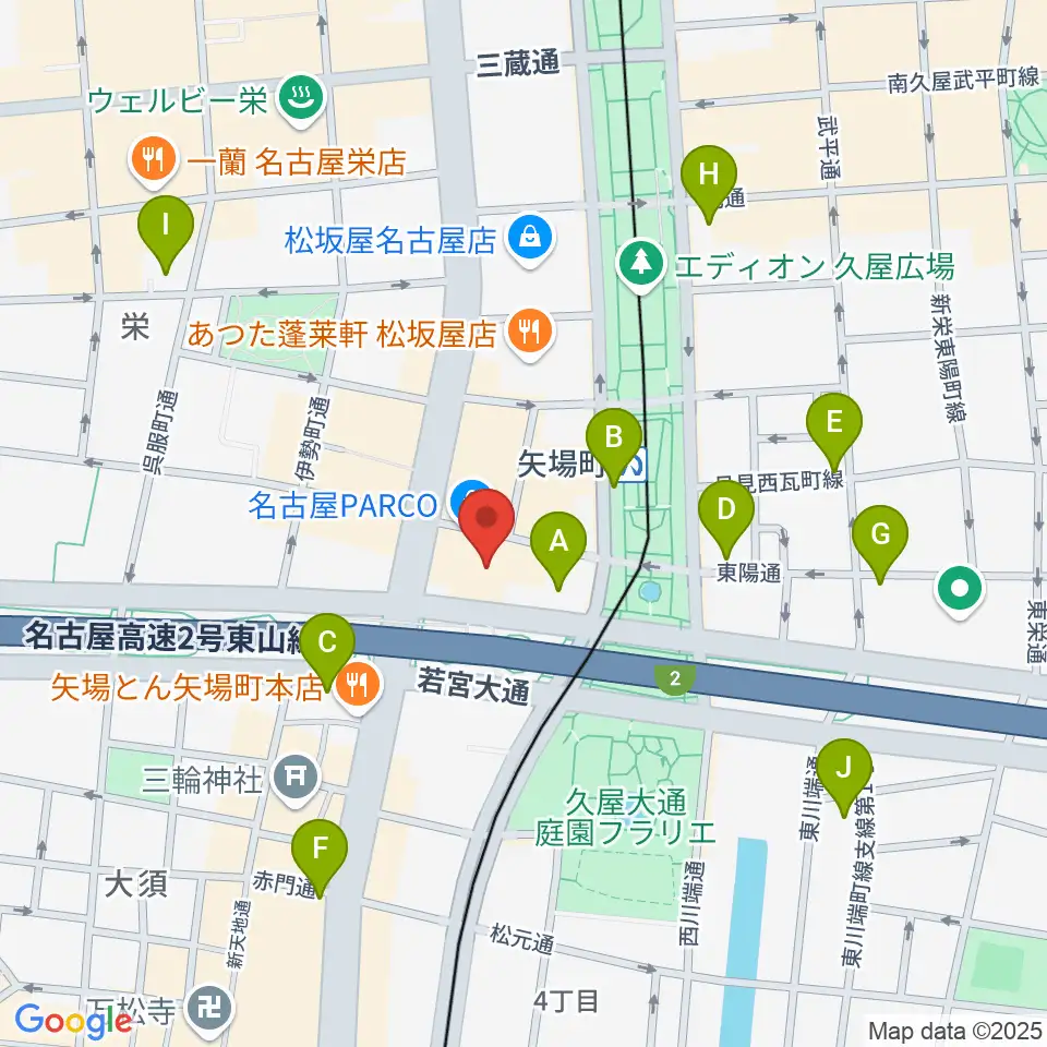 ロッキン名古屋栄店周辺のコンビニエンスストア一覧地図