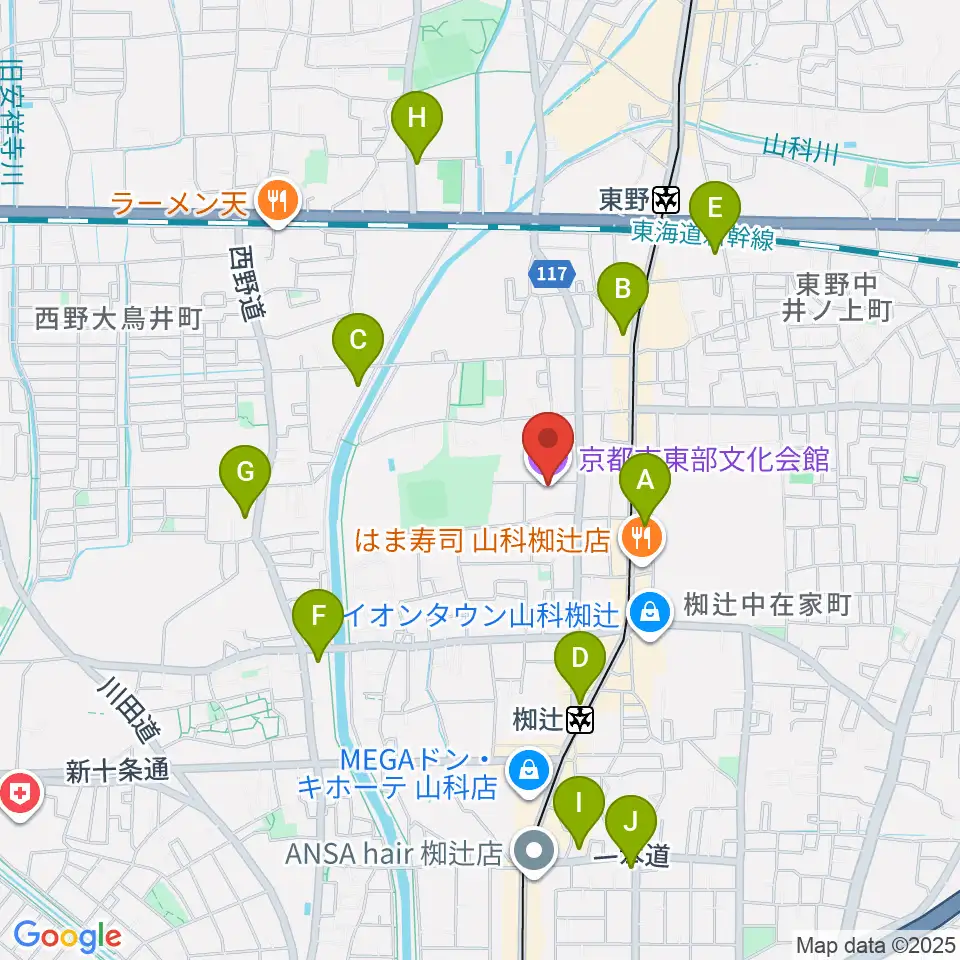 京都市東部文化会館周辺のコンビニエンスストア一覧地図