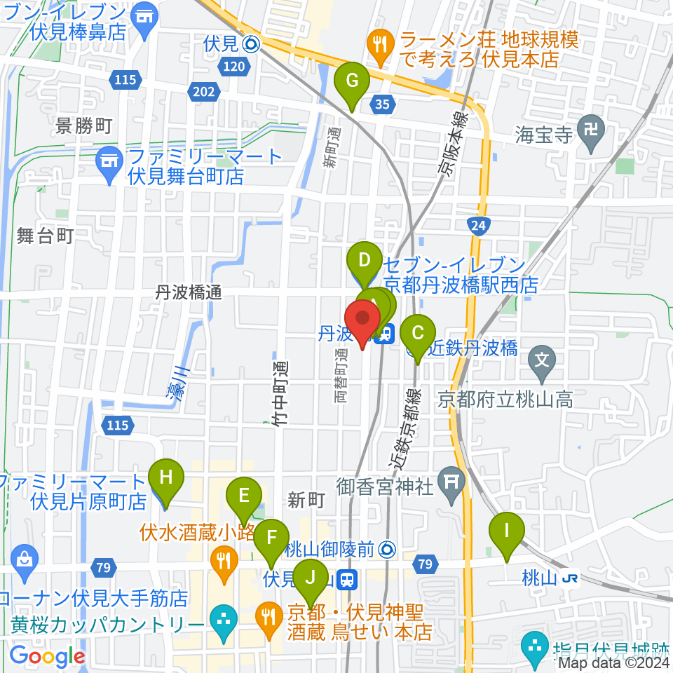 京都市呉竹文化センター周辺のコンビニエンスストア一覧地図