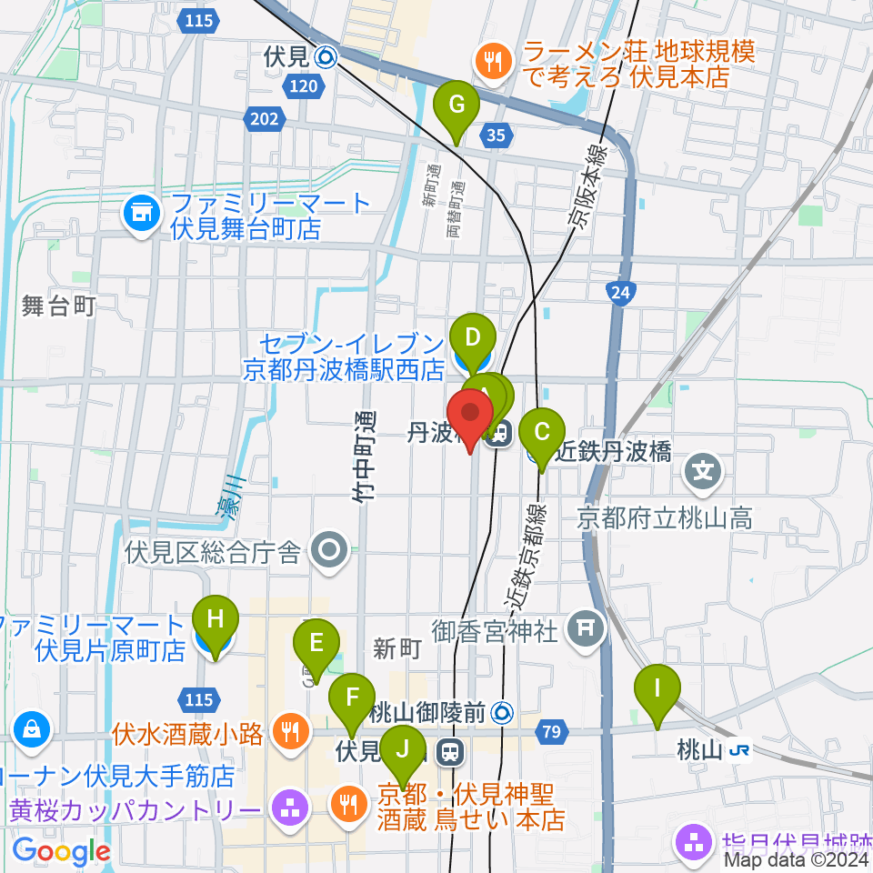 京都市呉竹文化センター周辺のコンビニエンスストア一覧地図