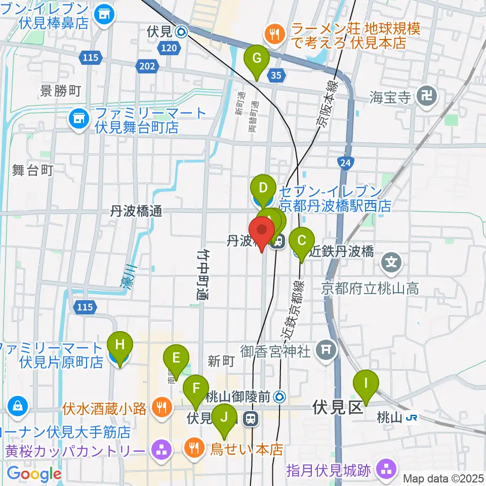 京都市呉竹文化センター周辺のコンビニエンスストア一覧地図