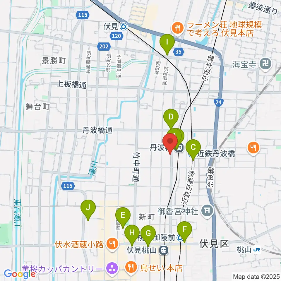 京都市呉竹文化センター周辺のコンビニエンスストア一覧地図
