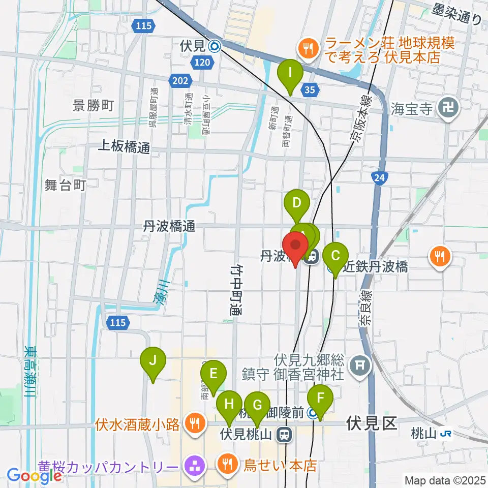 京都市呉竹文化センター周辺のコンビニエンスストア一覧地図