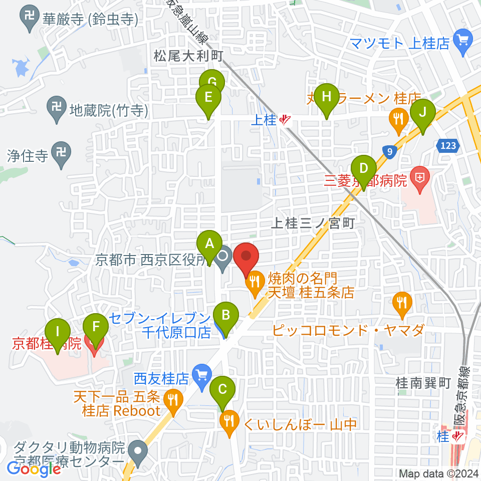 京都市西文化会館ウエスティ周辺のコンビニエンスストア一覧地図