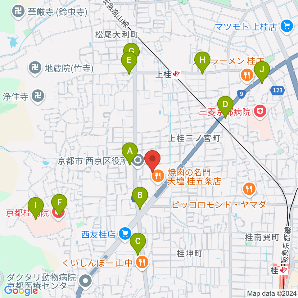 京都市西文化会館ウエスティ周辺のコンビニエンスストア一覧地図