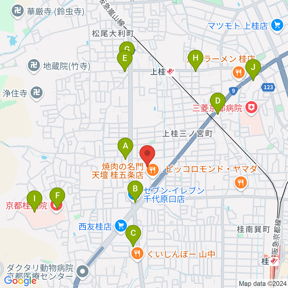 京都市西文化会館ウエスティ周辺のコンビニエンスストア一覧地図